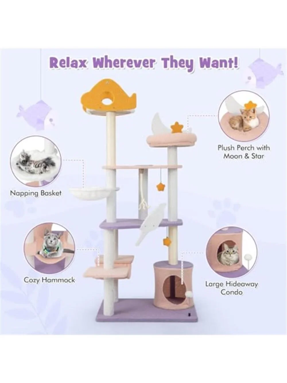 Cat Tree Tower Multi-Level Modern Cat Tower with Sisal Scratching Posts